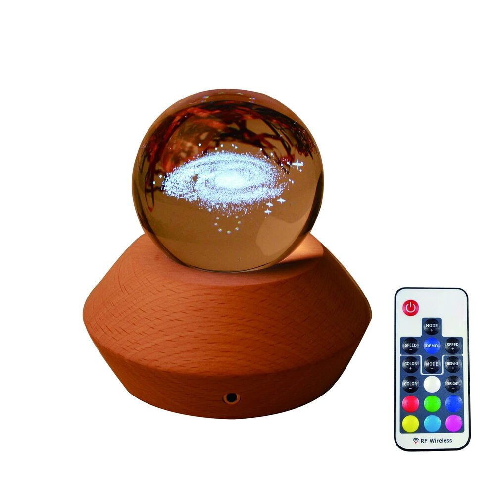 1034 3D Crystal Ball Music Box RGB LED Luminous Wood Base, Rotating